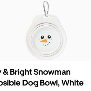 Snowy & Bright Snowman Travel Dog Bowl, White